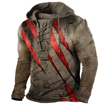 Men's Vintage Outdoor Tactical Lace-Up Hooded T-Shirt